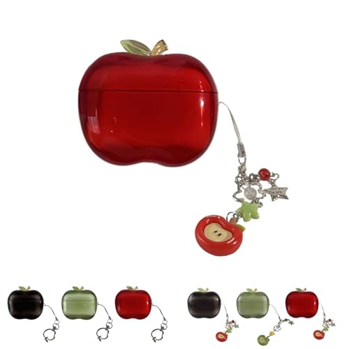 Cute Fruit Shaped Case for AirPods Pro 1/2, Realistic Design Cover with Leaf Charm, Translucent Shockproof TPU Protective Case, Great Gift Idea (red for Airpods Pro2)