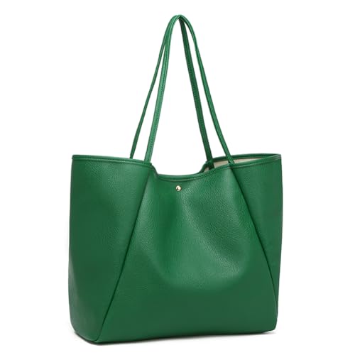 Dreubea Large Leather Tote Bag for Women - Big Work Bag, Spacious Minimalist Handbag, Tote Handbag for Office Green by Dreubea - Used condition - Image 2