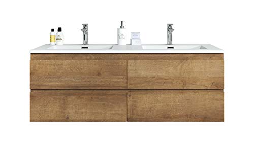 Badezimmer Badmöbel Set Angela 140cm Eiche (F.Oak) - Unterschrank Schrank Waschbecken Waschtisch