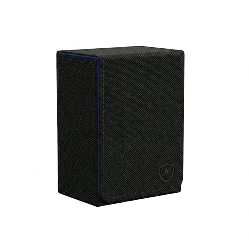 Boltquan Double Decker Leather Poker Card Case - Holds Two Sets of Poker Size Cards - Premium Dual-Deck Holder with Stylish Design and Secure Closure (Black-Blue)