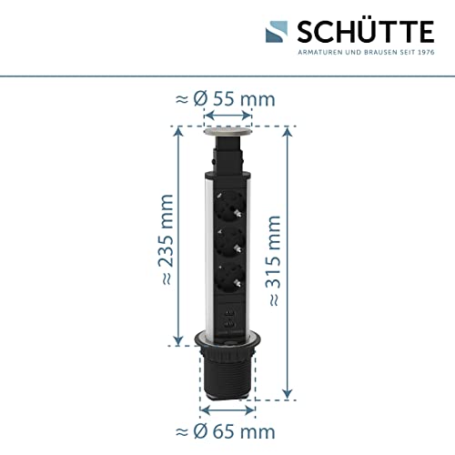 Versenkbare Steckdose Schütte 3073 mit USB-Anschlüssen und Edelstahlgehäuse