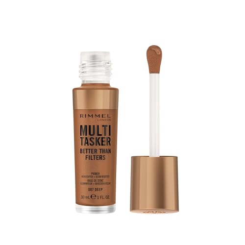 Rimmel Multi Tasker Better Than Filters, 007 deep, 3 in 1 Face Primer, Glow Booster and Highlighter, Flawless Finish, Infused with Vitamin C and E, Maxi Soft Applicator, Vegan, 30ml