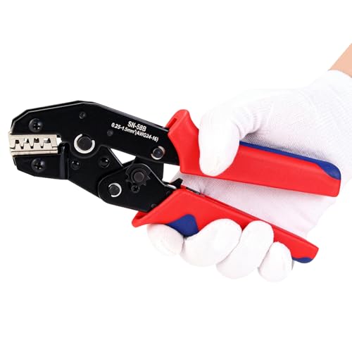 Image of Cuttaaward SN-58B Crimping Pliers for Plug-In Spring Harness Terminals, 0.25-1.5mm² (24-16AWG), Professional 8mm Thick Ratchet Crimping Tool for Harnesses, Connectors and Repairs