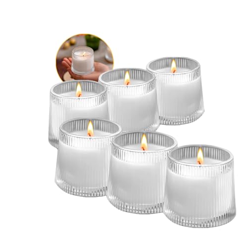 Conjunto de 6 Potes de Vidro Canelado para Velas, 170ml, Design Luxuoso, Transparente