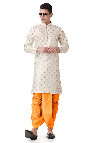 Image of Royal Kurta Men's Silk Blend Printed Kurta Dhoti Set