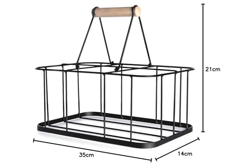 6 Milk Bottle Crate/Holder | Doorstep Milk Crate | Glass Bottle Caddy & Carrier | Milk Minder | Retro Wire Bottle Rack with Wooden Handle | M&W