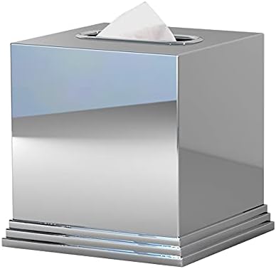 nu steel Timeless Decorative 304 Stainless Steel Square Facial Tissue Box Cover Holder for Bathroom Vanity Countertops, Bedroom Dressers, Night Stands, Desks and Tables - Chrome