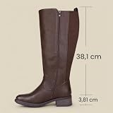 Chicblooms Bottes hautes pour femmes à mollet large, avec fermeture éclair latérale et empiècement extensible, PU marron, EU40.5 - 3