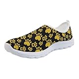 Allhaitong Niedliche Wanderschuhe für Damen, Freizeit-Sneaker, athletisches Training, Reisen, Netzstoff, flache Schuhe, Gelber Fußabdruck Herz, 41 EU