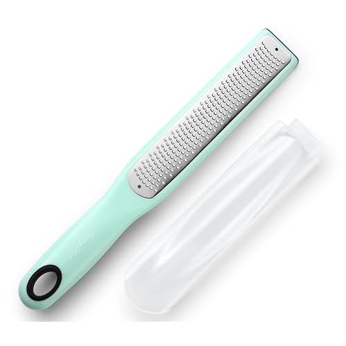 Spring Chef Premium Lemon Zester Grater with Handle – Fruit, Garlic, Lime, Orange, Nutmeg, Garlic Grater – Heavy Duty Kitchen Tool – Stainless Steel Citrus Zester with Blade Cover – Fine Shred, Mint