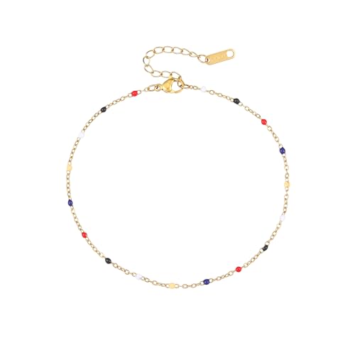 Image of Dainty Ankle Bracelets for Women 18K Gold Plated Beaded Anklet Chain Simple Tiny Beads Anklet Waterproof Minimalist Summer Beach Foot Jewelry Gifts