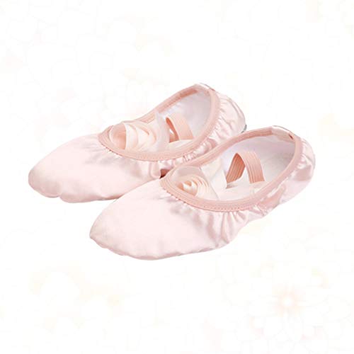 Garneck Sapatilhas de balé de cetim com fita com sola dividida de lona elástica balé dança sapatos d
