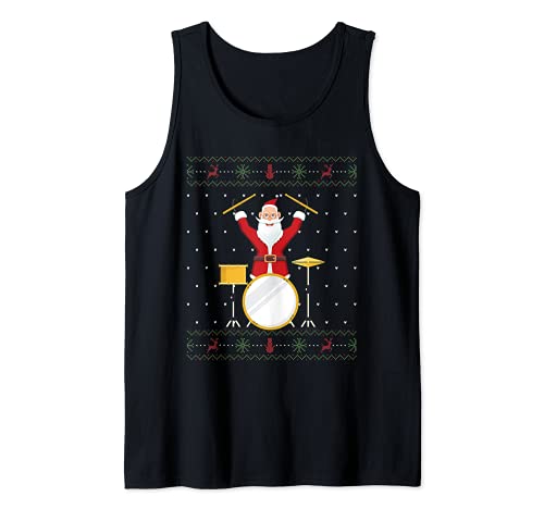 Vintage Style Drum Lovers Hombres Mujeres Drumset Navidad Camiseta sin Mangas