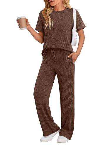 Image of LILLUSORY Womens Lounge Sets 2 Piece Matching Travel Outfits | Lightweight Ribbed 2 Piece Set, Breathable, Stretchy, Wrinkle-Resistant, Travel Ready, Versatile