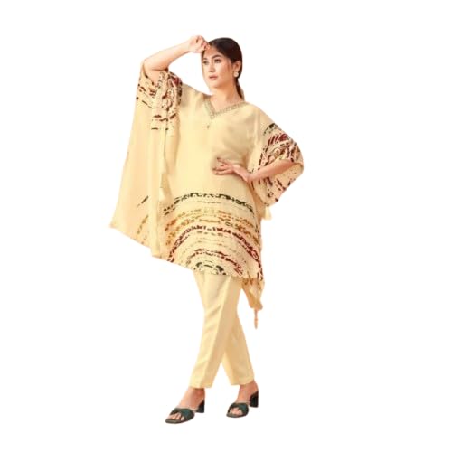 Elegant Pastel Yellow Crepe Kaftan Set for Women. Modern Wear – Mocna-image-9