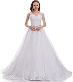 Women's Lace Appliques Wedding Dress for Bride 2021 V-Neck A-Line Bridal Ball Gowns Ivory 12
