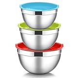 HaWare Mixing Bowls Set of 3, Stainless Steel Nesting Salad Bowls with Airtight Lids for Serving/Prepping/Food Storage, Heavy Duty & Dishwasher Safe - 1.5/3/4.5QT, Multicolor