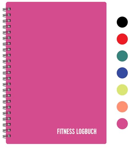 Fitness Logbuch Plastik-Cover Rosa - undatiertes Workout-Tagebuch – A5-Format, dickes Papier, starke Bindung – stilvolles und minimalistisches Trainingstagebuch