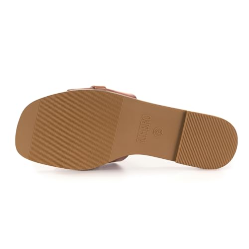 Rihero Brown Sandals Square Open Toe Metal Buckle Slip On Slides Size 9.5 by Rihero - Used condition - Image 6