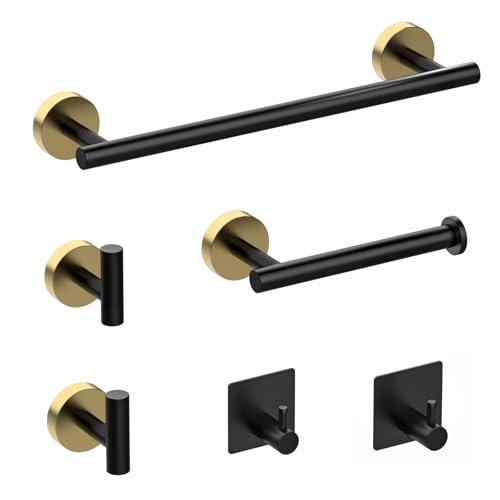 Toallero Baño Toalleros Barra para Baño, Ovis Ammon Juego de Accesorios de baño 6 Piezas SUS304 Acero Inoxidable Soporte para Papel higiénico de 40 cm, 2 Ganchos de Pared y 2 Ganchos para Bata