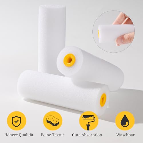 Mister Rui 20x Lackierwalze, 11 cm Schaumwalze, Lackierwalzen, Schaumstoff-Farbroller 4 Zoll, Mini-Farbroller-Abdeckung zum Streichen von Wänden, Schränken