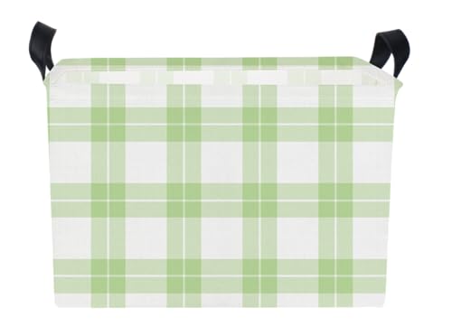 Image of AppleGreen Grid Rectangular Storage Basket Empty,Storage Bin with Handles,Room Decor,Gift Basket,Book Box(Green Plaid)