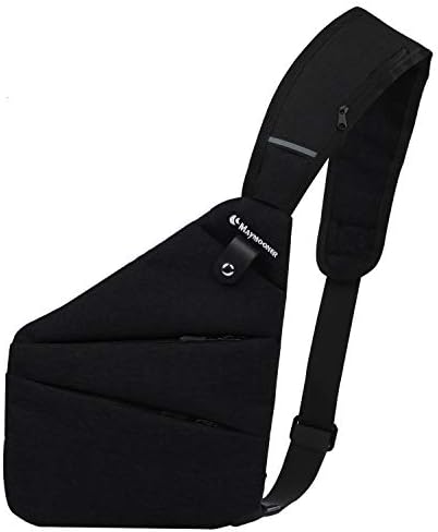 MAYMOONER Men Small Sling Shoulder Crossbody Bag, Lightweight Anti-theft One Strap Casual Chest Bag Slim Backpack for Outdoor Walking Trip Hiking Biking Fits Up to 7.9 inch iPad Mini (Black)