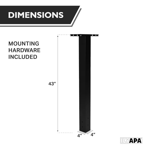 Ilyapa Black Metal Mailbox Post for Outside, 43x4x4 inch Metal Post Sleeve with Two Universal Mounting Plate Brackets for Curbside Residential Mailbox, Heavy Duty