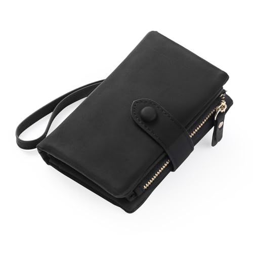 FALAN MULE Geldbeutel Damen mit RFID Schutz, Geldbörse Damen Kleine PU Leder, Münzfach Portemonnaie mit 16 Kartenfächer, Portmonee mit Reißverschluss Kette und Lanyard, Klein Brieftasche