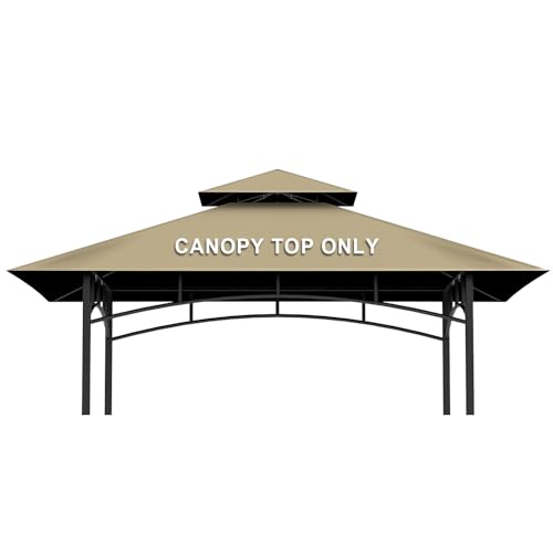 Grill Gazebo Replacement Canopy Top Only – 5′ x 8′ Outdoor BBQ Gazebo Canopy Roof, Waterproof Double Tiered Shelter Cover Fit for Model L-GG001PST-F (Khaki, 5×8)
