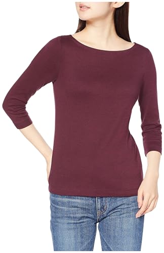 Amazon Essentials T-shirt Col Bateau Coupe Ajustée à Manches 3/4 Femme, Bordeaux, L