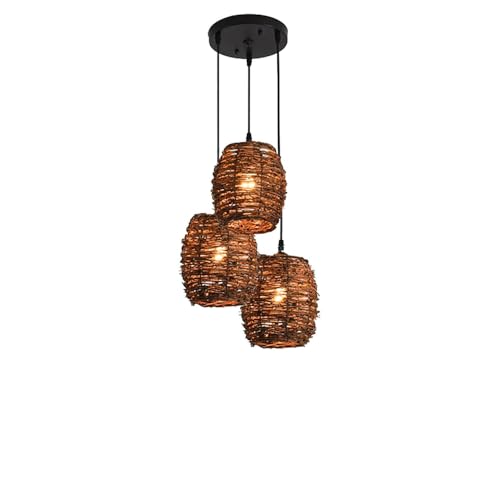 Lustre rotin cuisine suspension osier naturel marron foncé retro