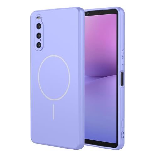 UPLAI Magnetisch Hülle für Sony Xperia 10 V Ultra Dünn Seidig Flüssiges Silikon Stoßfest Handyhülle mit Kameraschutz Weich Faserfutter TPU Mode Schutzhülle. Lila