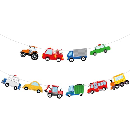 Image of Transportation Happy Birthday Banner Transportation Birthday Decorations Transport Themed Train Bus Car Party Banner Truck Traffic Garland for Kids 2nd Vehicle Theme Baby Shower Party Supplies