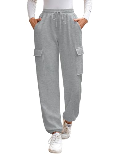 EDOTON Pantalon Jogging Femme Gris Clair, Taille M