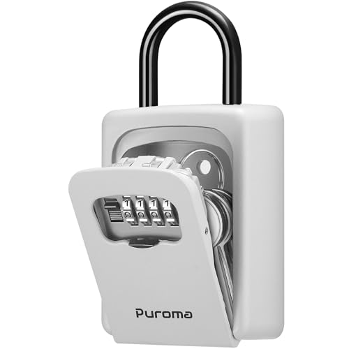Image of Puroma Large Key Lock Box With Resettable Combination Code, Portable Wall Mount Waterproof Security Safe for Outside, Outdoor Home Office Door Handle House Key, Silver (1 Pack)