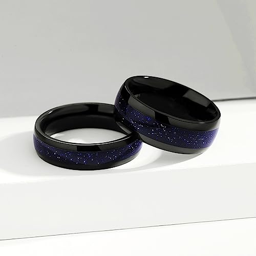 Personalized Promise Rings for Women/Men, Custom Promise Rings for Her, Promise Rings for Couples, Matching Couple Rings for Him and Her, Blue Sandstone Filled Wedding Engagement Ring 8mm/6mm Bands3