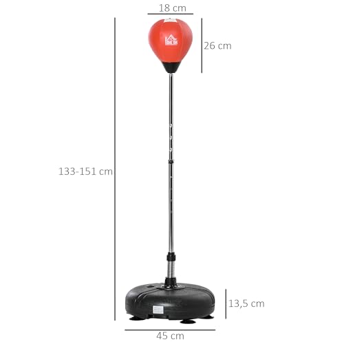 HOMCOM Saco de Boxeo de Pie con Altura Ajustable en 4 Niveles de 133-151 cm, Saco de Boxeo con Base Rellenable, Guantes e Inflador, para Adultos y Adolescentes, Negro y Rojo - imagen 7