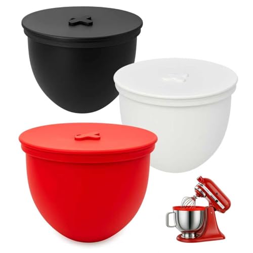 Omoiyari Premium 3-Pack Silicone Bowl Liners with Lids for KitchenAid 5-Qt Tilt-Head (Only), 2mm Extra-Thick Silicone, Odour-Free,Heat-Resistant,Air Valves for Dough Proofing,Dishwasher Safe, BPA Free