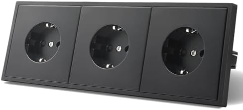 MVAVA Schuko Steckdose EU-Standard, 3 Fach Unterputz Steckdose, 80mm x 220mm Steckdosen, Einfache Installation, 3-Draht Erforderlich, Schwarz