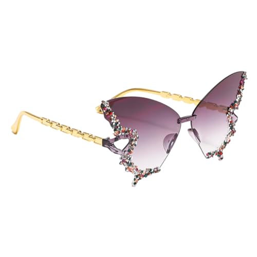 YAZWUR Lunettes de Soleil Vintage Sans Monture en Forme de Papillon avec Strass Diamant Amusants pour Hommes et Femmes, Idéales pour Festivals, Raves et Discos