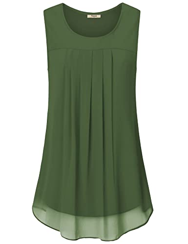 Timeson Tunic Tops To Wear With Leggings,Work Blouses For Women Office Sleeveless Dressy Tunic Tank Tops Summer Career High Low Shell Top For Spring Maternity Shirts Armygreen Xx-Large #TOP1