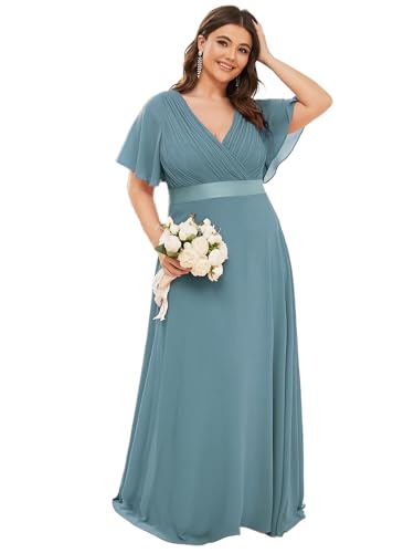 Image of Ever-Pretty Women's Chiffon Formal Evening Dresses for Curvy Women V-Neck Plus Size Floor Length Bridesmaid Dress