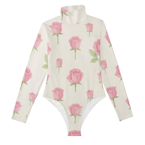 Body de manga larga suave para mujer en rosa acuarela con cuello alto