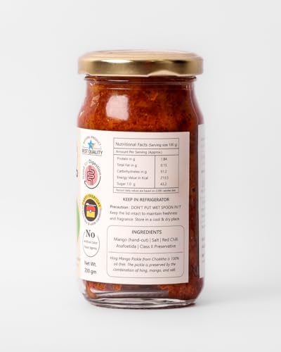 Image of Chokkha Traditional Homemade Hing Mango Pickle | Hing aam ka achar | Good for Digestion | 100% Oil-Free Pickle | Handcut | Sun Dried | No Artificial Colors | No Vinegar or Tatri | 200 Gm