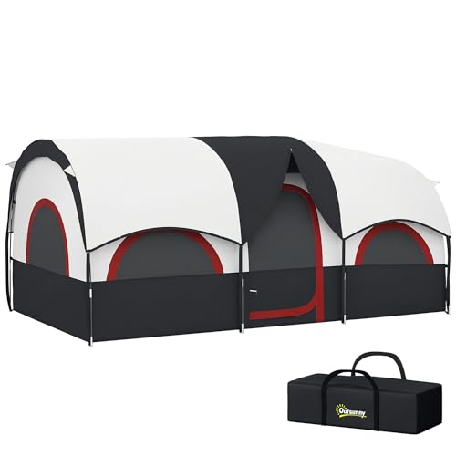 Outsunny Tienda de Campaña Familiar Tipo Túnel para de 4-6 Personas Impermeable 3000 mm Tienda de Camping Plegable con 2 Dormitorios Bolsa para Senderismo 435x251x195 cm Gris Oscuro y Blanco