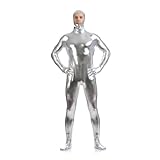 [CosMisty] 全身タイツ コスプレ ハロウィン 衣装 仮装 男性 女性 コスチューム 大人 顔出し 変装 ストレッチ 着ぐるみ (【シルバー】XL)