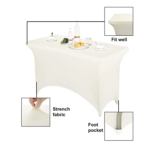 Image of FORLIFE 2Pack Spandex Table Covers,Fitted Tablecloth for Rectangular Tables, Stretch Patio Table Covers, Universal Spandex Table Cover for Wedding, Banquet, Party (4ft, Ivory)