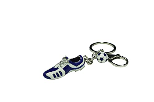 Komencu Llavero pelota futbol - llaveros balón y bota de futbol - llaveros originales personalizados pintados - llavero coche y moto (Blanco Azul) Cover