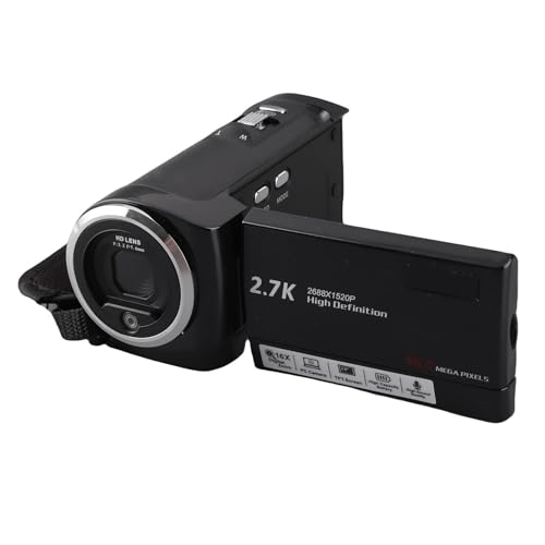QHD 2.7K Digital Video Camera Camcorder 50MP 16X Zoom, 2.8'' 270 Degree Rotating Screen, 128GB Expansion, 140 Min Battery, LED Fill Light, Mic Input, Face Detection, Webcam
